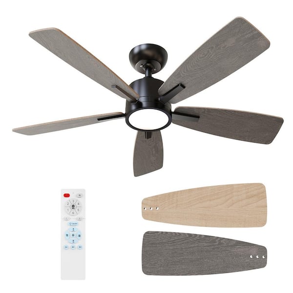 S5 42 in.Indoor Ceiling Fan with Dimmable 3-CCT Light and Remote Control Silent Reversible DC Motor,Black Dark Woodgrain