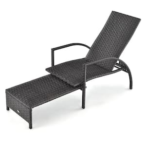 Patio Wicker Elastic Sponge Lounge Chair Back Adjustable with Retractable Ottoman