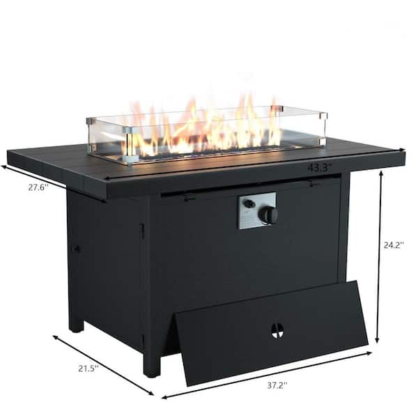 55,000 BTU Aluminum Outdoor Fire Pit Table with glass wind guard and cover