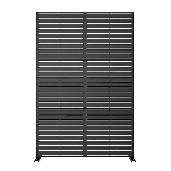 72 in. x 47 in. Outdoor Galvanized Metal Decorative Garden Fence in Louvered Pattern in Black
