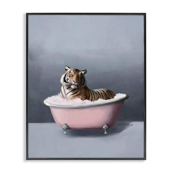 Stupell Industries Tiger in the Bathtub by Svetlana Aleynikova Black Framed Animal Giclee Art Print 30 in. x 24 in.