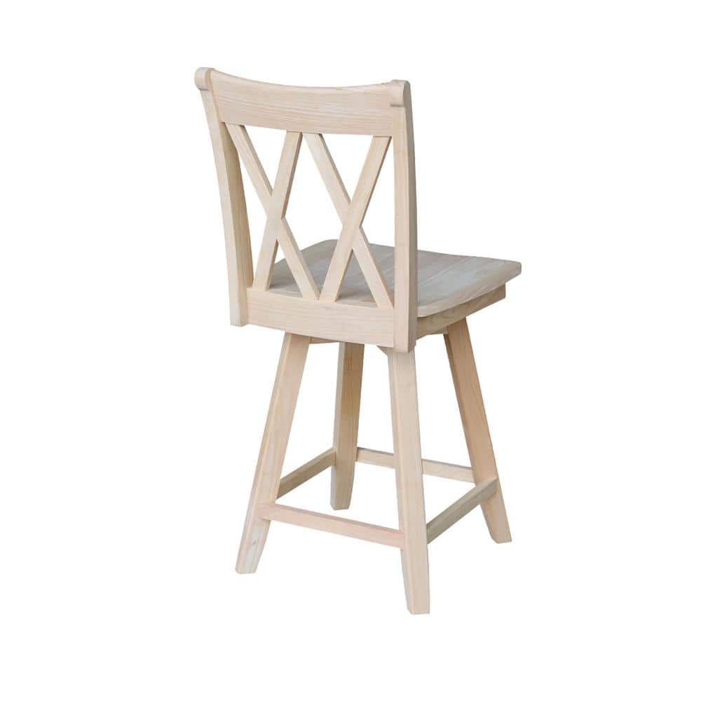 24" Unfinished Double X Back Swivel Wood Counter Stool