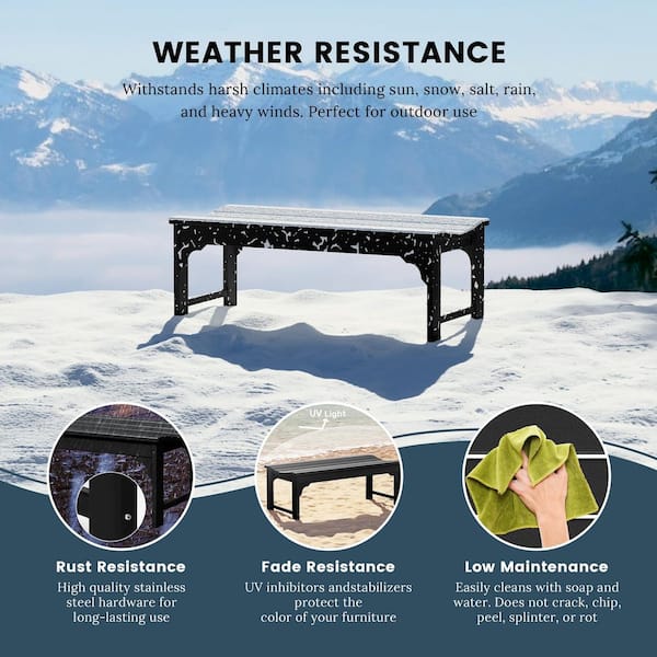 Mason Outdoor Patio All-Weather Fade Resistant HDPE Poly Plastic Backless Garden Bench in Black