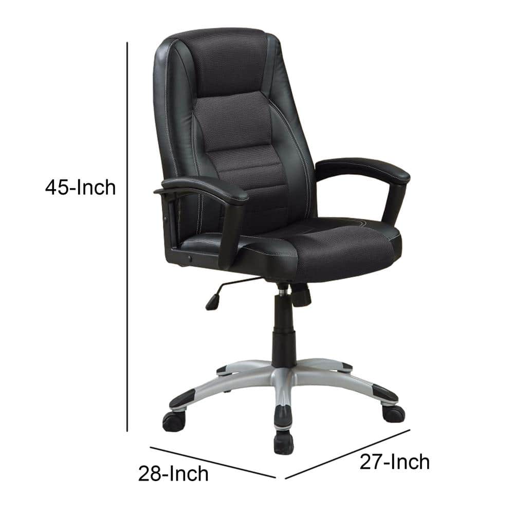 Modern High-Back Black Leather Swivel Executive Chair with Metal Accents