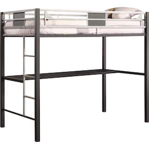 Black Screen Twin Metal Loft Bed with Silver Accents