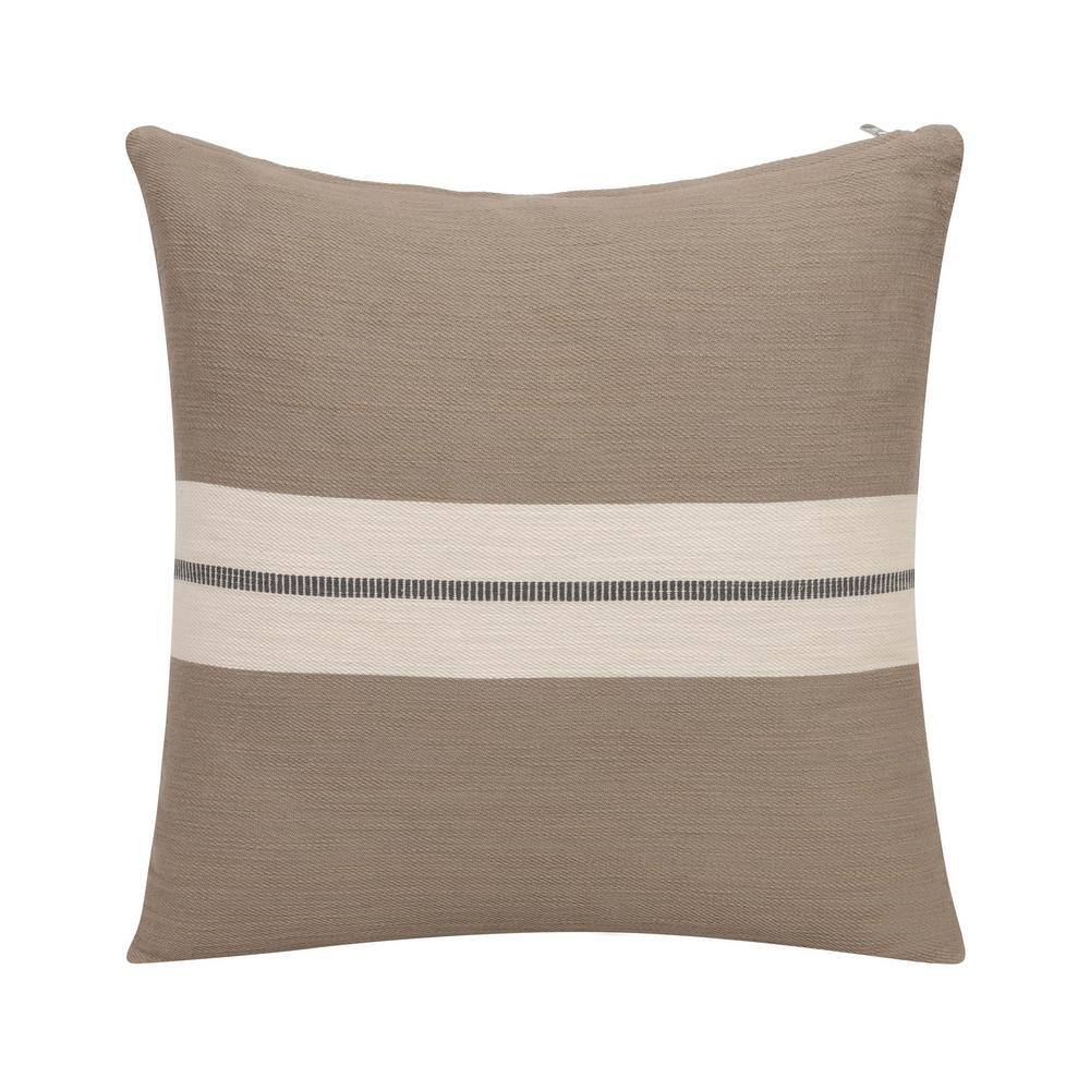 Wilmington Taupe/Beige Striped Cotton 24 in. x 24 in. Indoor Throw Pillow