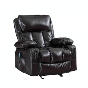 30° Rocking Brown Faux Leather Recliner Chair with 8-Points Massage Lumbar Heating 5-Modes
