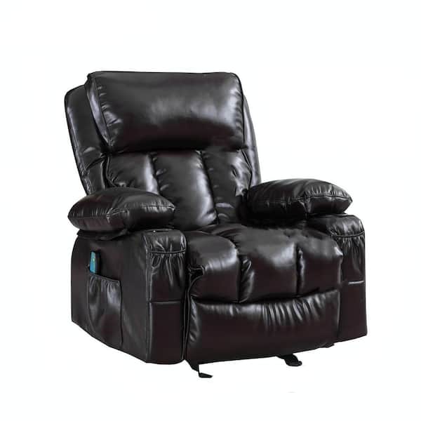 Unbranded 30° Rocking Brown Faux Leather Recliner Chair with 8-Points Massage Lumbar Heating 5-Modes