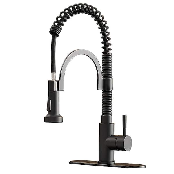 BWE Single-Handle 2-Spray High Arc Pull-Down Sprayer Kitchen Faucet in Matte Black