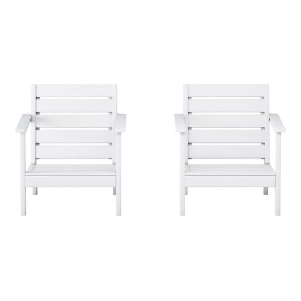 WESTIN OUTDOOR Birchwood Outdoor Patio Deep Seating HDPE Lounge Chairs with Arms (Set of 2) in White