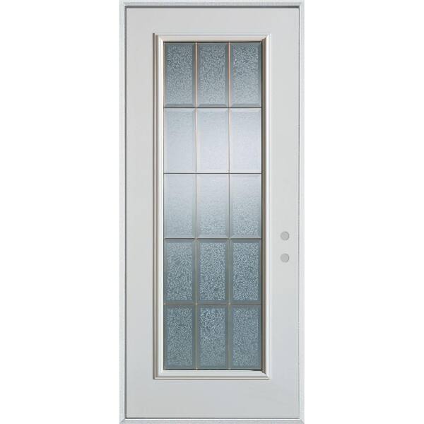 Stanley Doors 32 in. x 80 in. Geometric Clear and Zinc Full Lite Painted White Right-Hand Inswing Steel Prehung Front Door