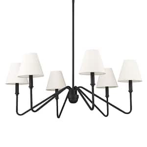 Kennedy 6-Light Natural Black and Ivory Linen Chandelier for Living Room with No Bulbs Included