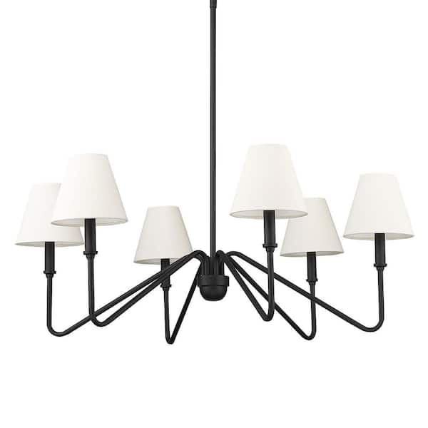 Golden Lighting Kennedy 6-Light Natural Black and Ivory Linen Chandelier for Living Room with No Bulbs Included