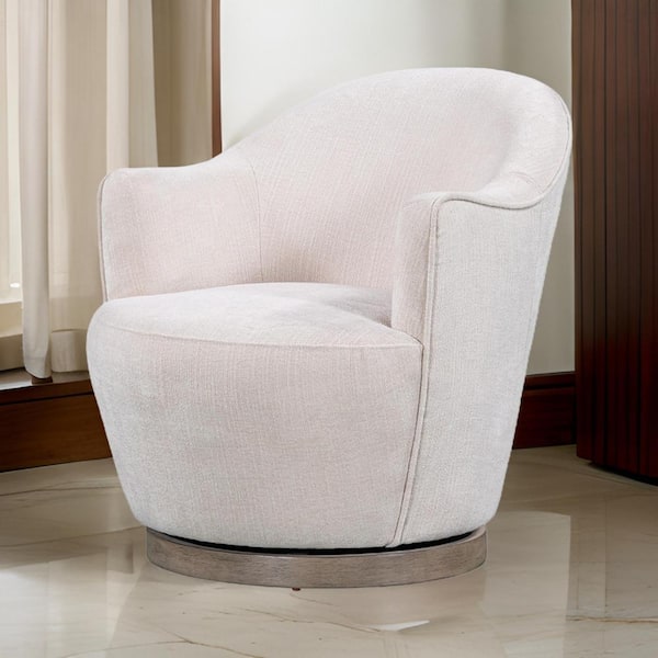 Benjara Cream White Fabric Arm Chair with Cushioned Seating