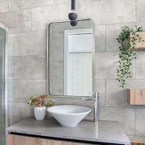 24 in. W x 36 in. H Rectangular Framed Wall Mounted Bathroom Vanity Mirror in Silver