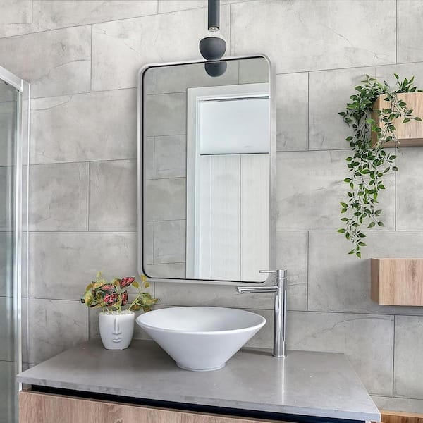 Nestfair 24 in. W x 36 in. H Rectangular Framed Wall Mounted Bathroom Vanity Mirror in Silver