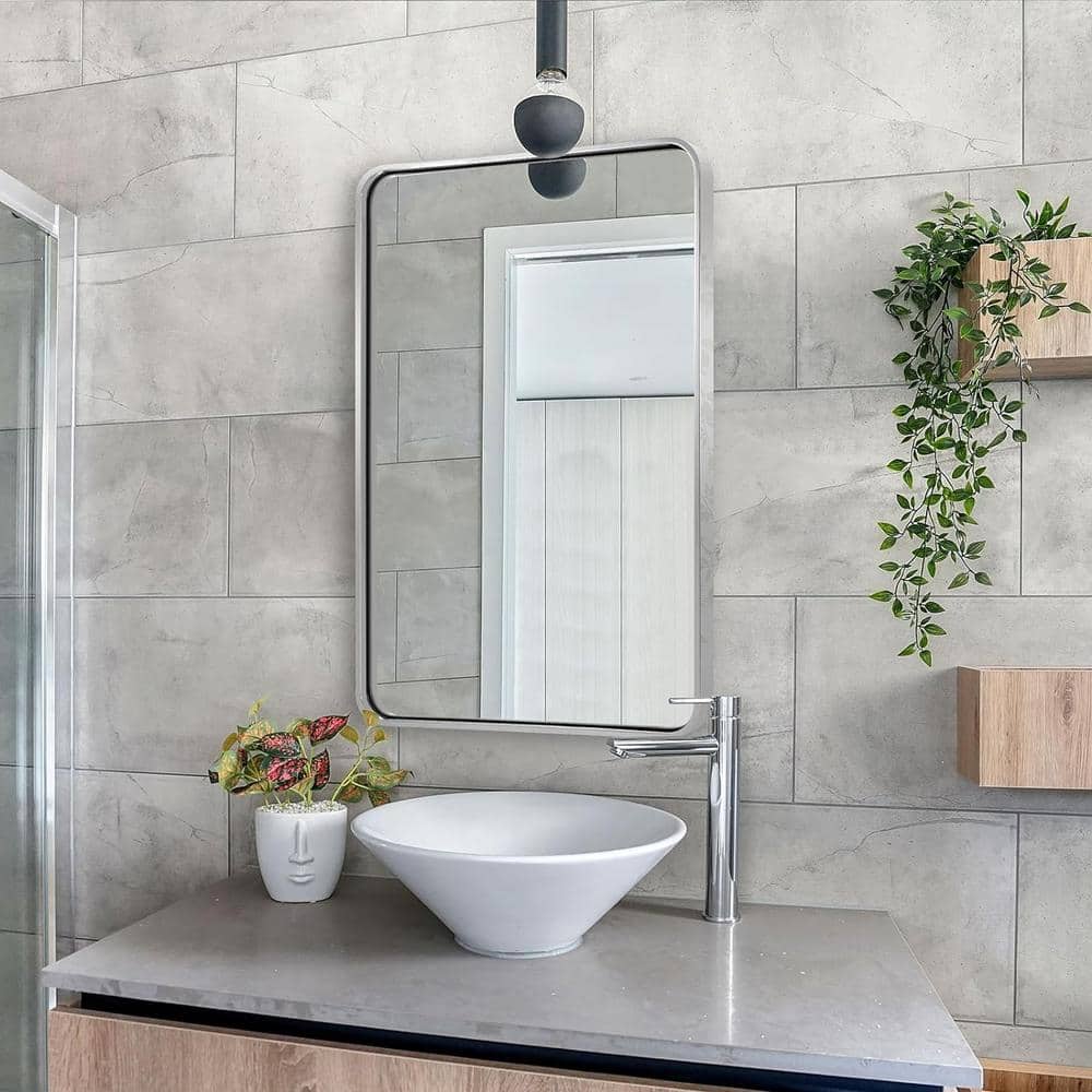 24 in. W x 36 in. H Rectangular Framed Wall Mounted Bathroom Vanity Mirror in Silver price history on PriceWatchPro