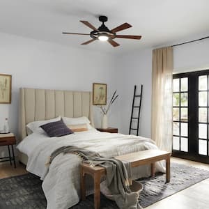 Range 52 in. Integrated LED Indoor Distressed Black Down Rod Mount Ceiling Fan with Light and Remote