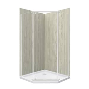 Cove 42 in. L x 42 in. W x 78 in. H Corner Shower Stall/Kit with Corner Drain in Driftwood and Brushed Nickel