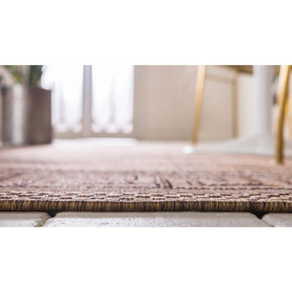 Brown 6' x 9' Rectangular Synthetic Flat Woven Outdoor Rug