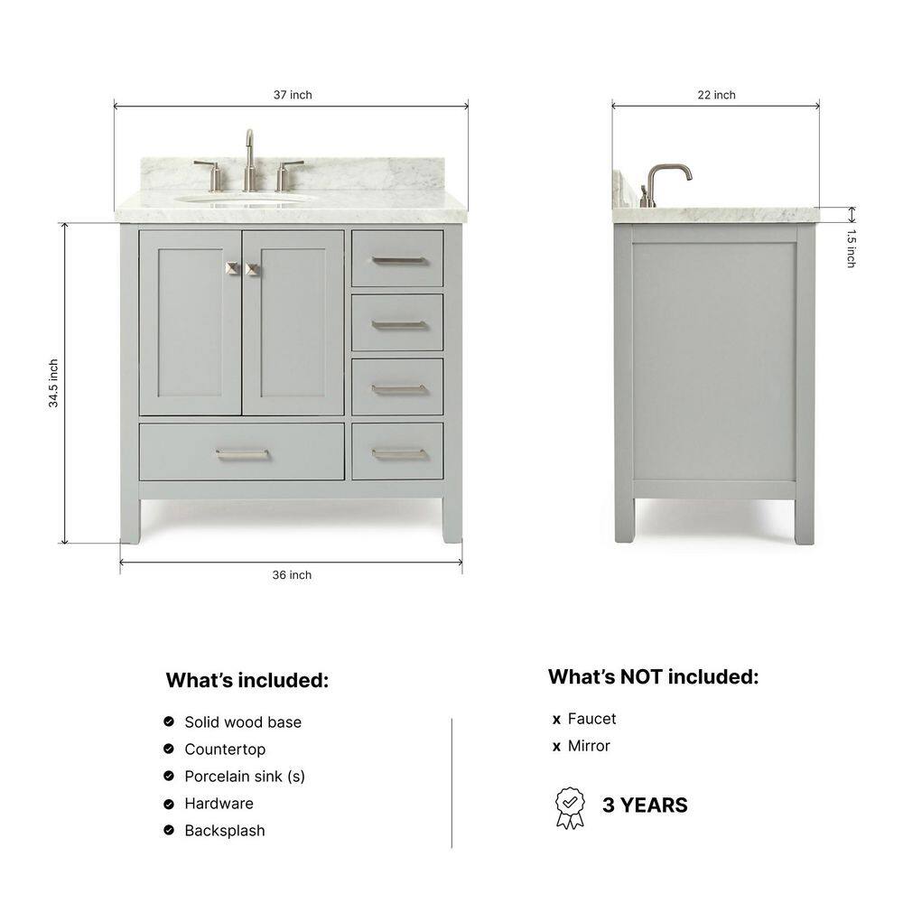 Cambridge 37" Gray Marble Top Single Sink Vanity