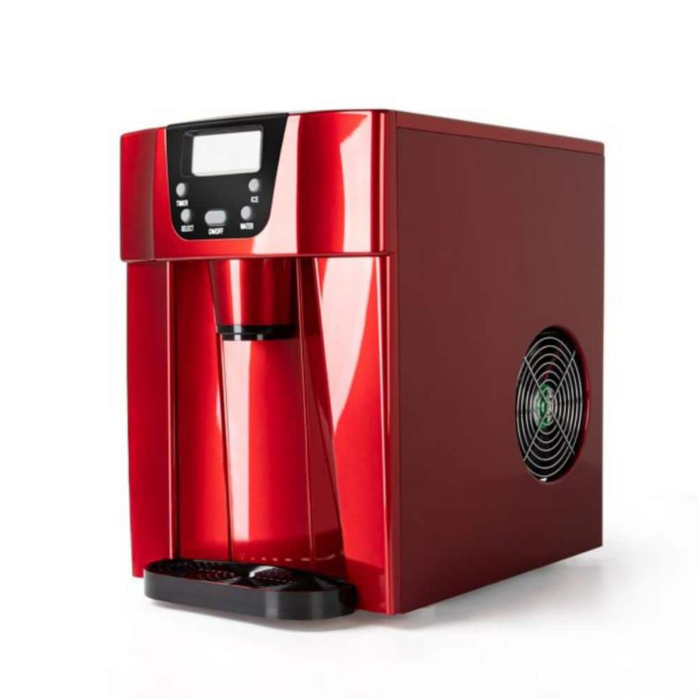 10 in. 26 lbs. Freestanding Stainless Steel Ice Maker in Red