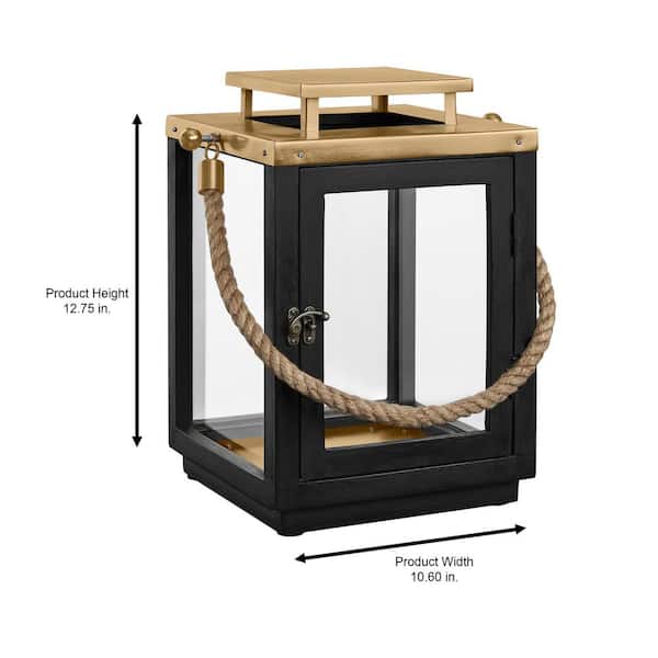 Hampton Bay 12.75 in. Black Wood and Gold Metal Top Lantern
