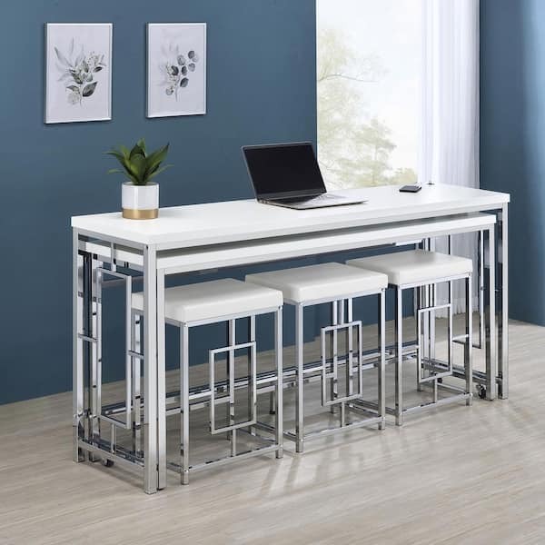 Jackson 5-Piece White and Chrome Wood Top Multipurpose Counter Height Table Set
