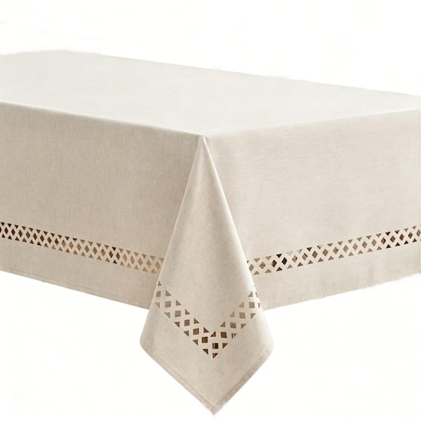 52 in. W x 70 in. L Beige Solid Color Polyester Tablecloth