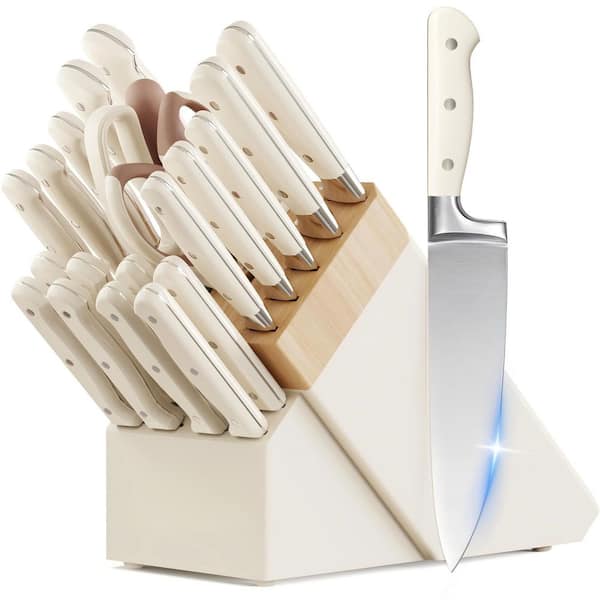22-Piece Stainless Steel Full Tang Kitchen Knife Set with Block and Sharpener