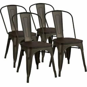 Gun Tolix Stackable Metal Dining Chairs with Wooden Seat Set of 4