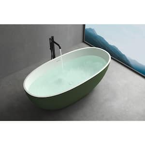 Freestanding 65 in. x 29.5 in. Stone Resin Flatbottom Soaking Bathtub with Center Drain in Green