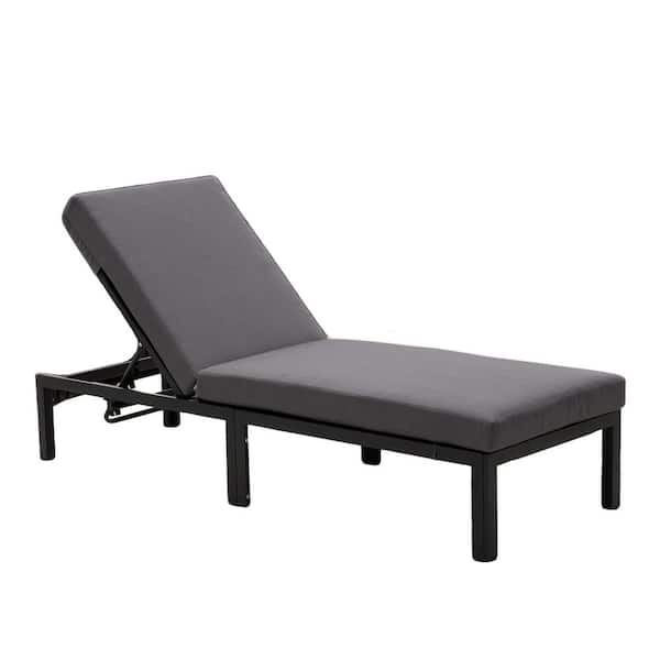 OVASTLKUY Gray Aluminum Outdoor Chaise Lounge Chair and 5-Position Adjustable Recliner