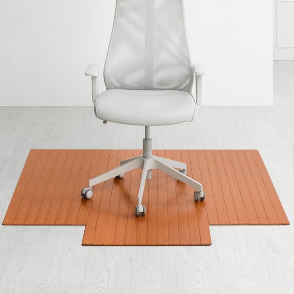 Anji Mountain Walnut 55 in. x 57 in. Bamboo Roll-Up Chair Mat with Lip