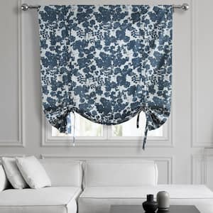 Fleur Blue Printed Cotton Rod Pocket Room Darkening Tie-Up Window Shade - 46 in. W x 63 in. L (1 Panel)