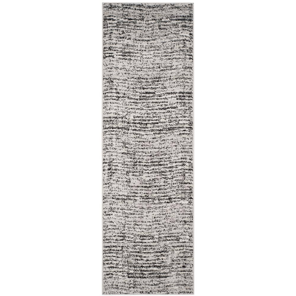 Adirondack Black and Silver Striped Synthetic Area Rug