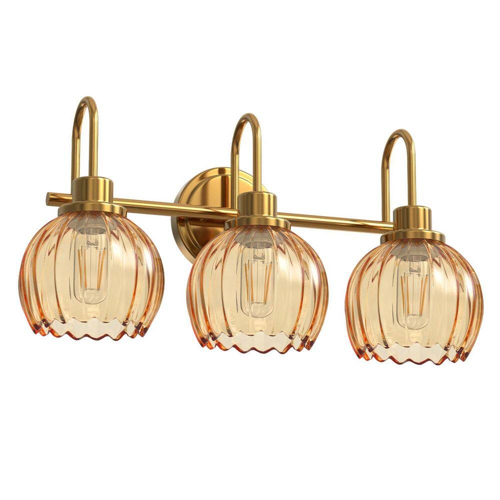 19.5 in 3-Light Vanity Mirror Light with Amber Tulip Glass Shades, Brushed Copper Finish Bulbs No Included price history on PriceWatchPro