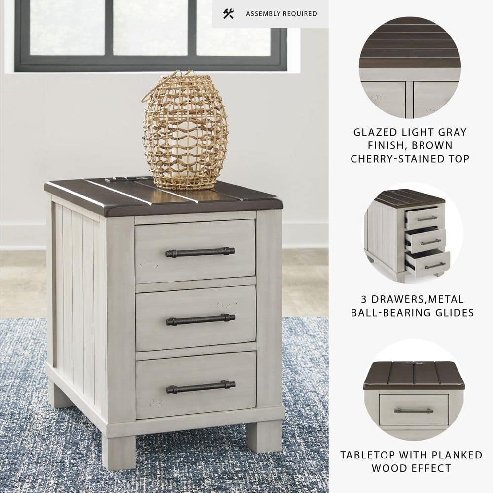 Darborn 18 in. Gray Rectangle Wood End Table with Storage and Drawers - thumbnail 6