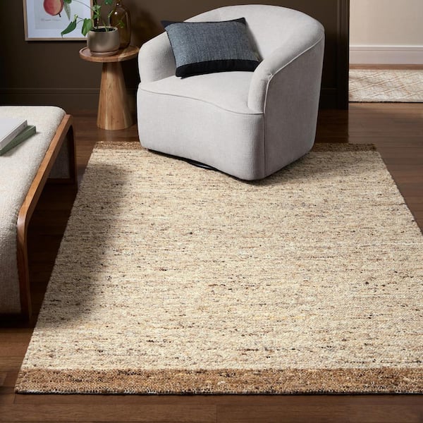 Montana Border Beige/Light Brown 8 ft. x 10 ft. Handcrafted 100% Wool Area Rug