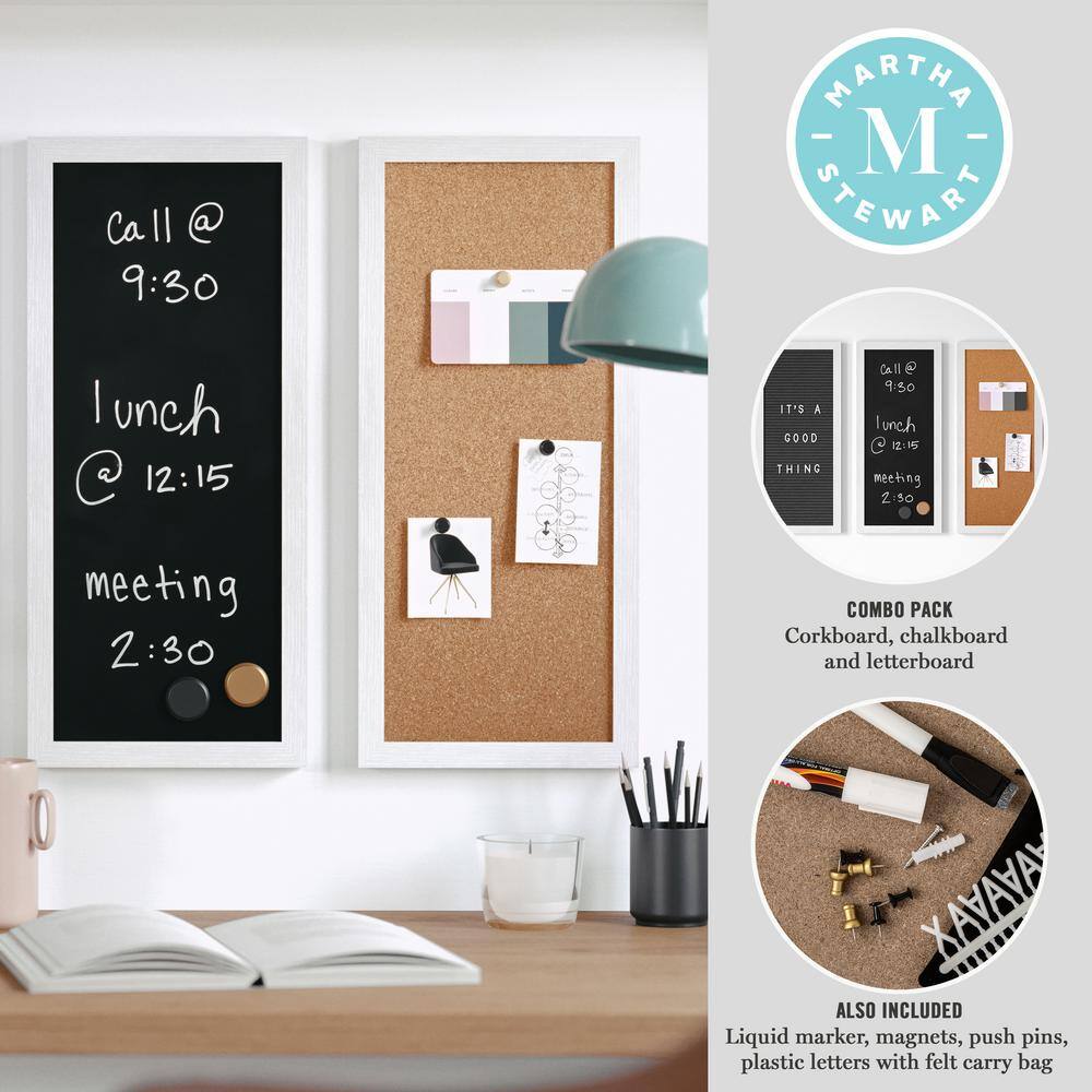 White Woodgrain Cork, Chalk, and Letter Board Set with Magnets