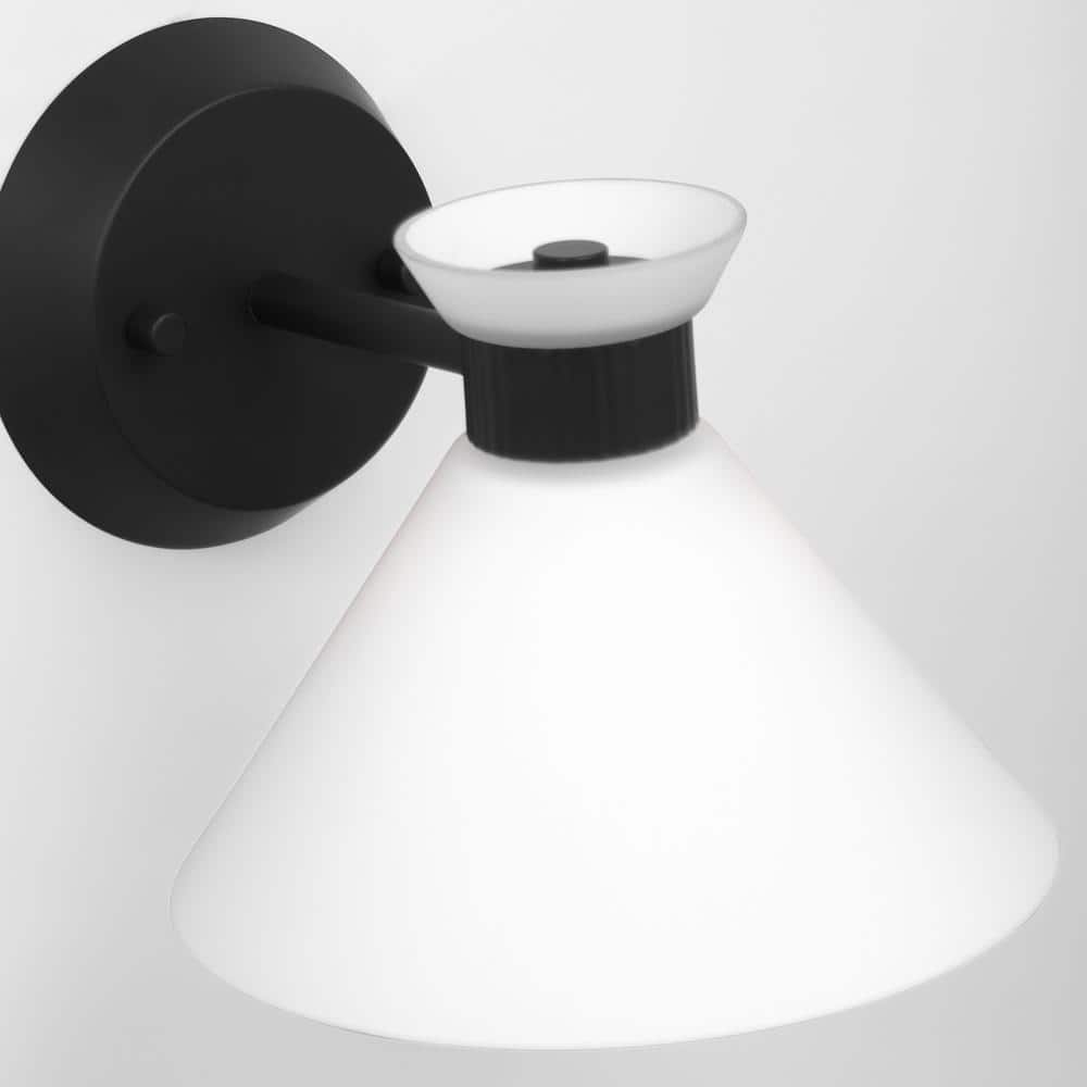 Midnight Black 1-Light Sconce with Etched Glass Shade