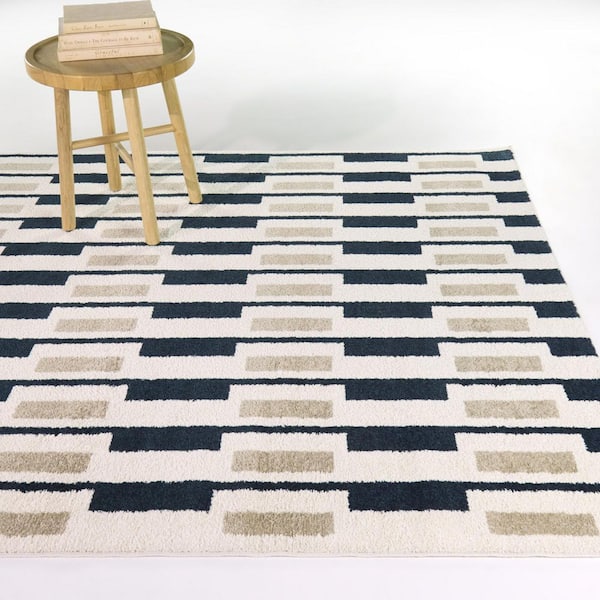 LaMonte Navy/Beige 7 ft. 10 in. x 10 ft. Colorblock Stripe Area Rug