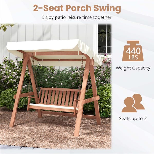 Costway 2-Person Wood Patio Swing with Canopy Outdoor Porch Swing