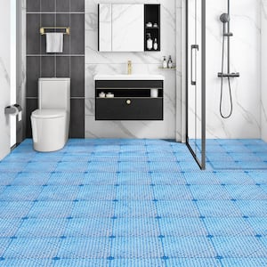 Interlocking Drainage Mat Floor Tiles 12 x 12 x 0.6 in. Rubber Interlocking Gym Flooring Tiles Blue (55 sq. ft., 55 Pcs)
