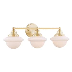 24 in. 3-Light Warm Brass Vanity Light with White Glass Shade