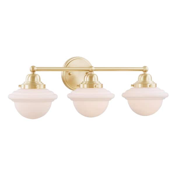 Aspen Creative Corporation 24 in. 3-Light Warm Brass Vanity Light with White Glass Shade