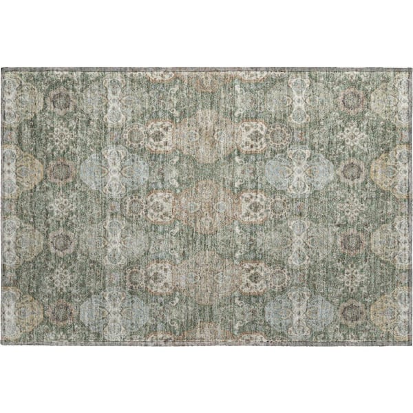 Mayfield Premium Machine Washable Abstract AMF2484 Basil 2 ft. x 3 ft. Accent Rug
