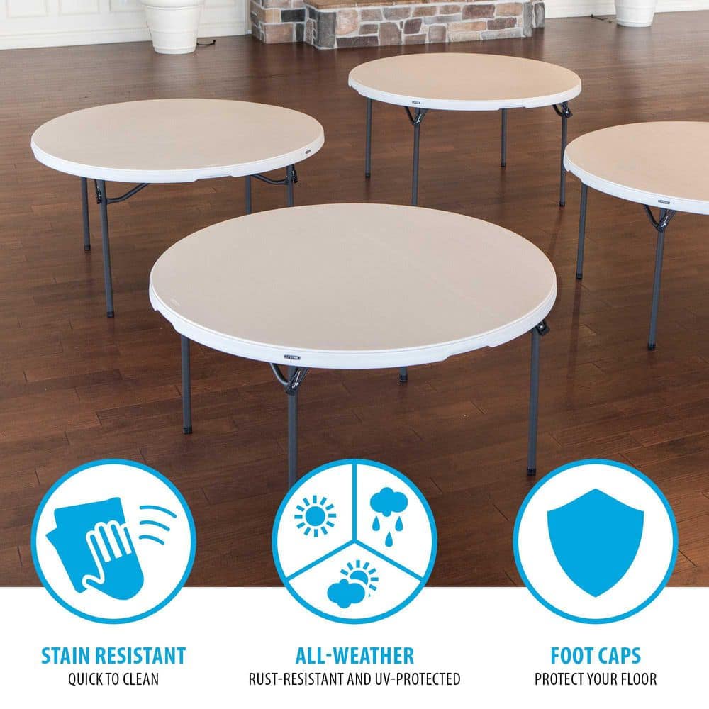 Almond 60-Inch Round Folding Table with Metal Frame