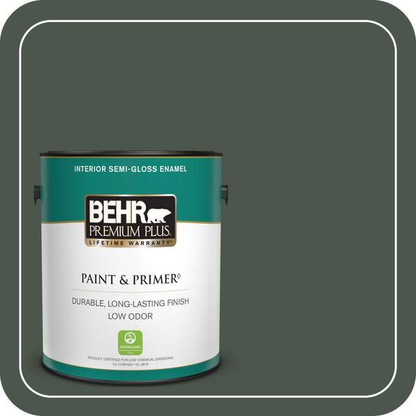 BEHR PREMIUM PLUS 1 gal. #PMD-66 Deep Evergreen Semi-Gloss Enamel Low Odor Interior Paint & Primer