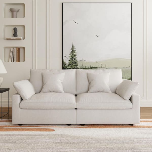 J&E Home 82 in. Beige Slope Arm Linen 2-Seater Modular Free Combination Loveseat
